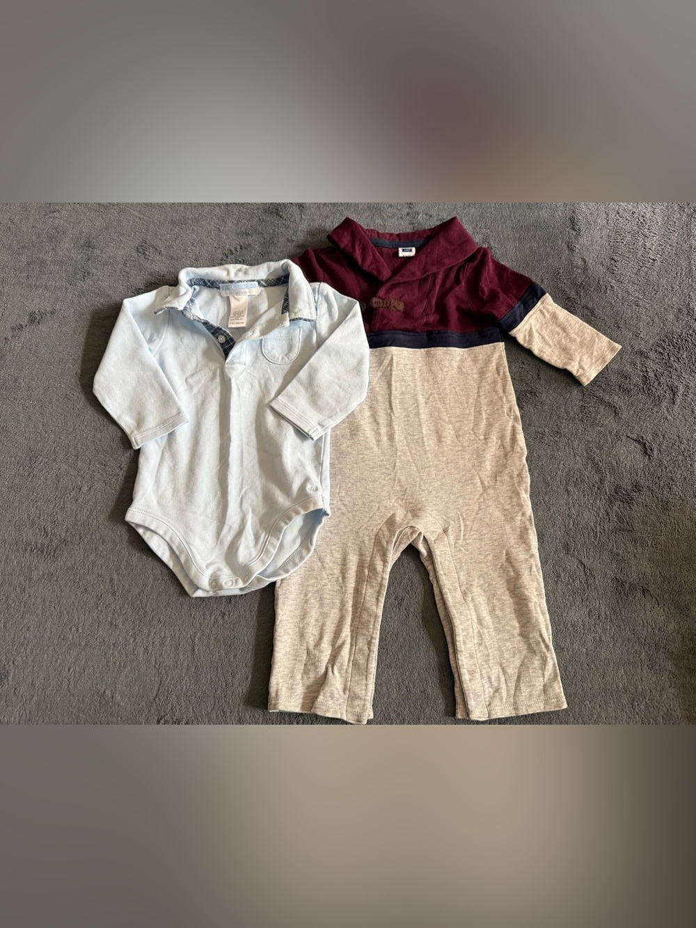 Janie and Jack Boys' Burgundy & Gray Polo One-Piece Romper size 6-12 months